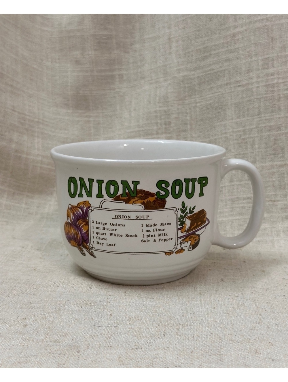 Vintage Onion Soup Recipe Handled Bowl Mug Cup China / Porcelain